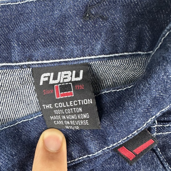 FUBU Jeans Womes 11 12 Blue Denim Straight Leg Classic Logo Pockets Hip-Hop Y2K - Picture 3 of 11